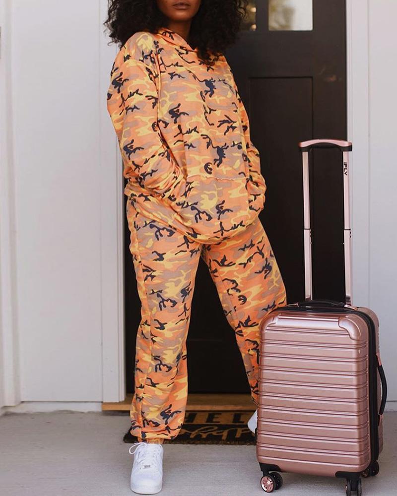 

Camouflage Hooded Top & Pants Set, Orange