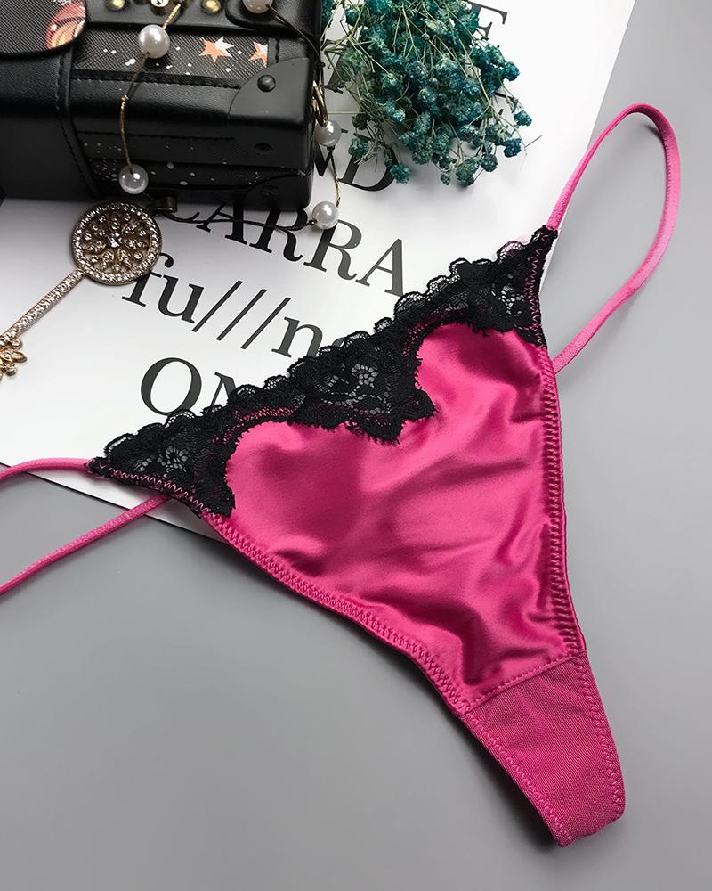 

Sexy Contrast Lace G-string Panty, Hot pink