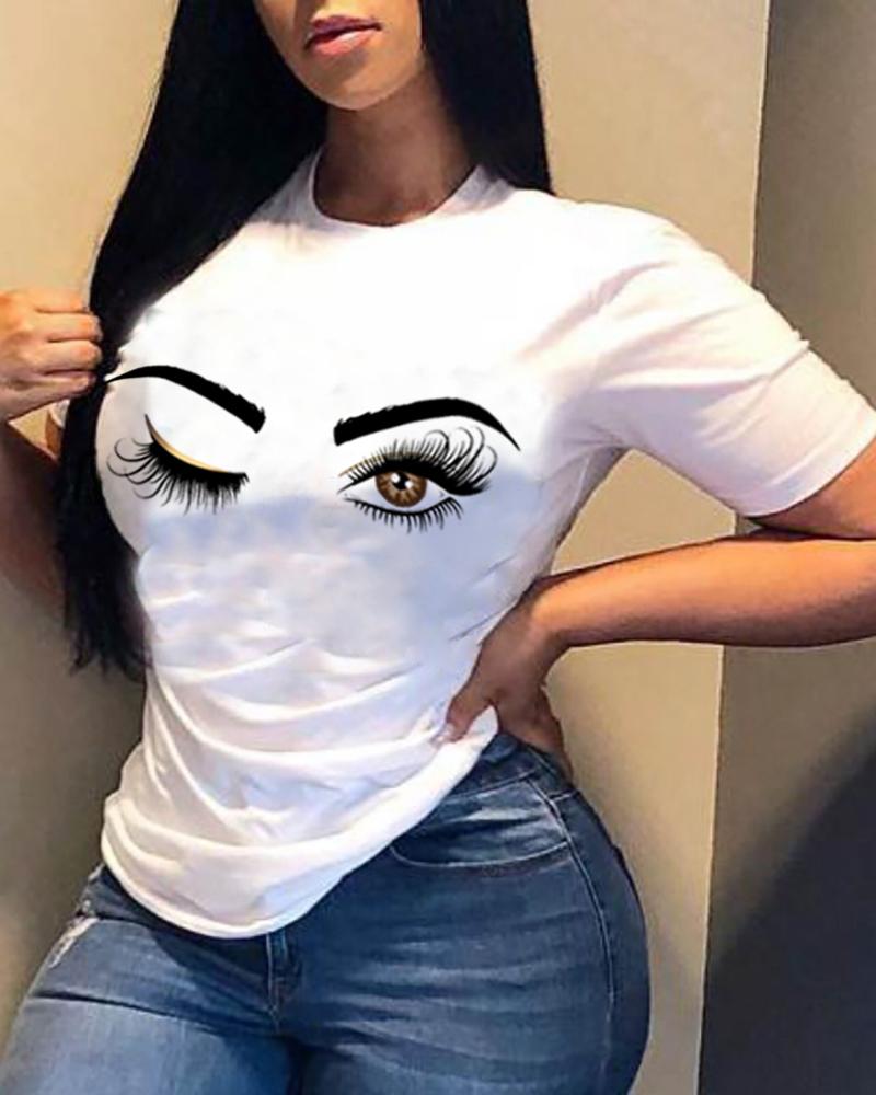

Graphic Print Short Sleeve Casual T-shirt, White