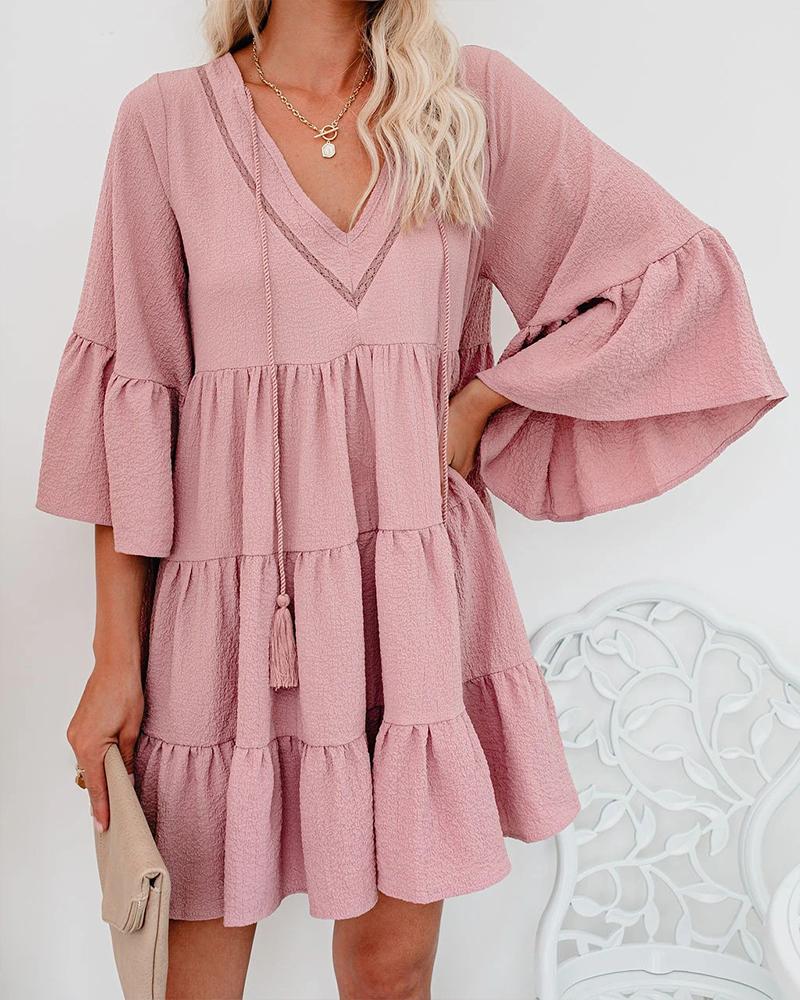 

Solid Color Ruffle Hem Half Sleeve Mini Dress, Pink