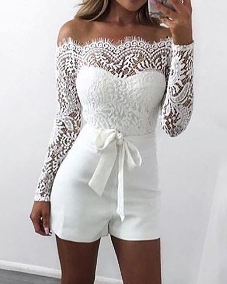 white lace off the shoulder romper