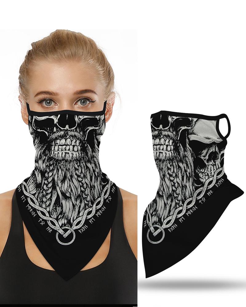 

Skull Print Breathable Ear Loop Face Cover Windproof Motorcycling Dust Outdoors, Black