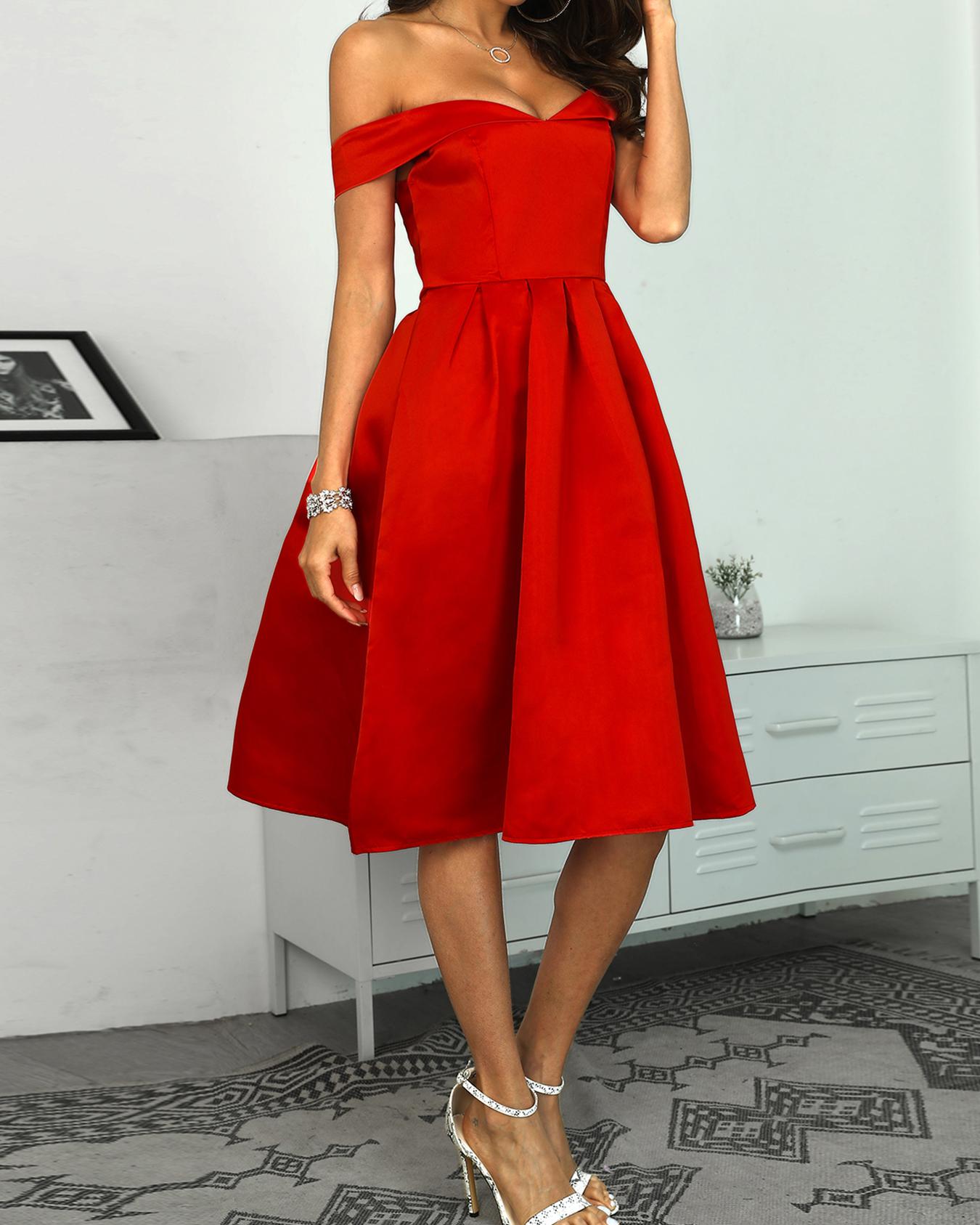 sweetheart neck off shoulder pleated party dress