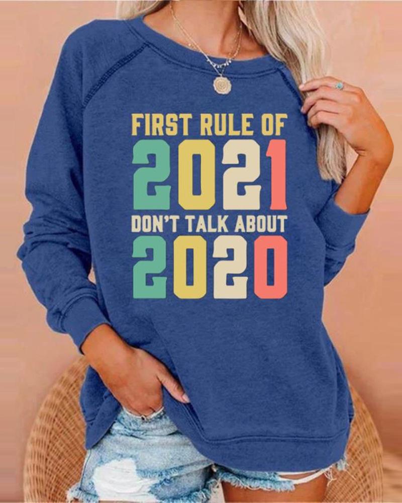

Letter Print Long Sleeve Sweatshirt, Blue