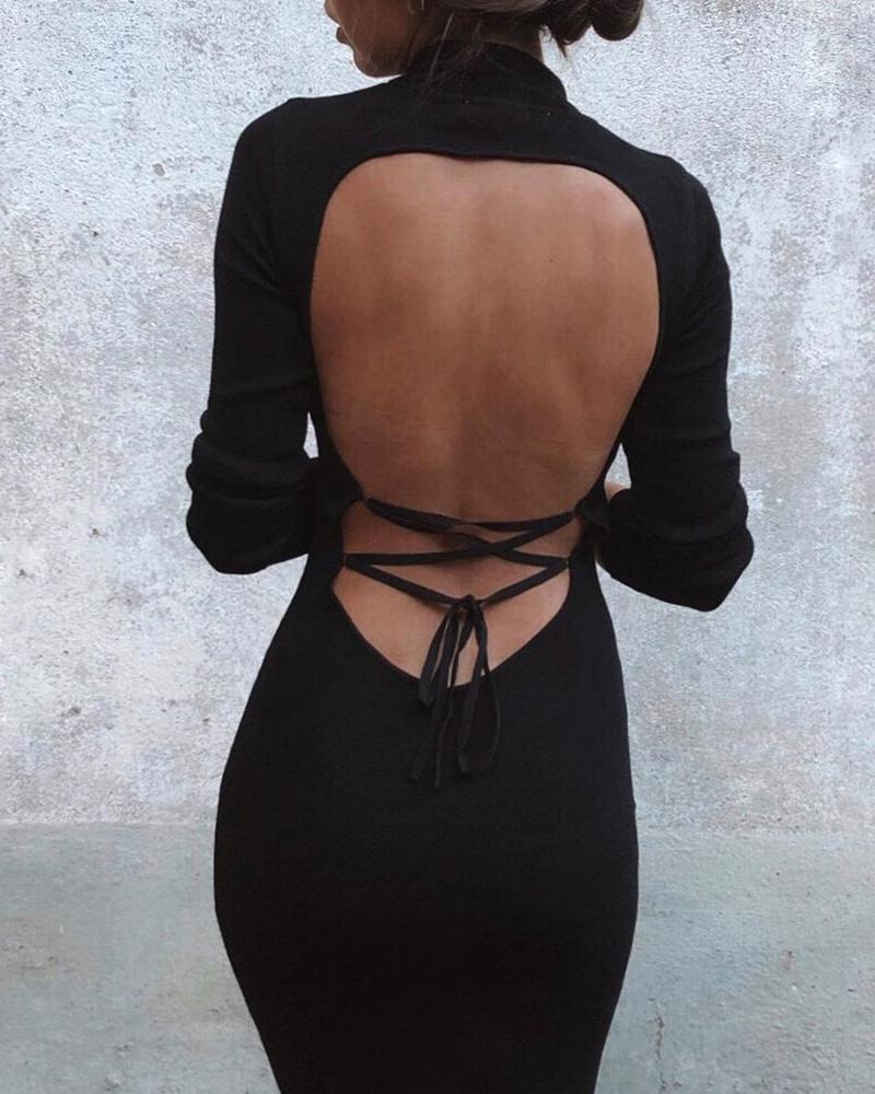 

Plain Open Back Maxi Dress, Black