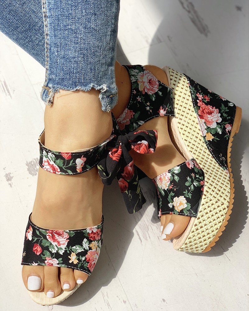 bowknot design platform espadrille wedge sandals