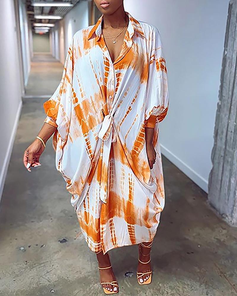 

Tie Dye Print Loose Shirt Dress, Orange