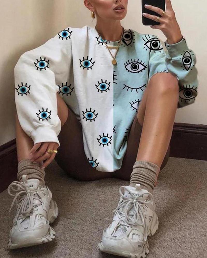 

Eyes Print Loose Sleeve Loose Sweatshirts, Multicolor