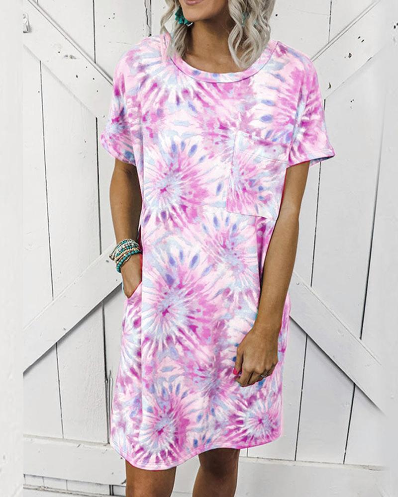 

Tie Dye Front Pocket Mini Dress, Purple