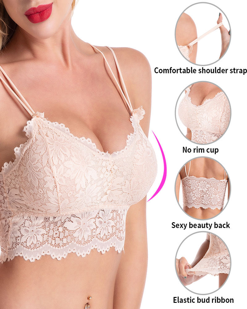 

Lace Bra Top Push up Lingerie Wireless Bralette Strapless Wrapped Chest Underwear Femme Crop Tank, Nude