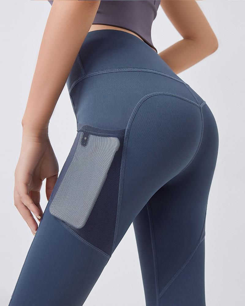 

High Waist Functional Pocket Design Yoga Pants, Dark blue