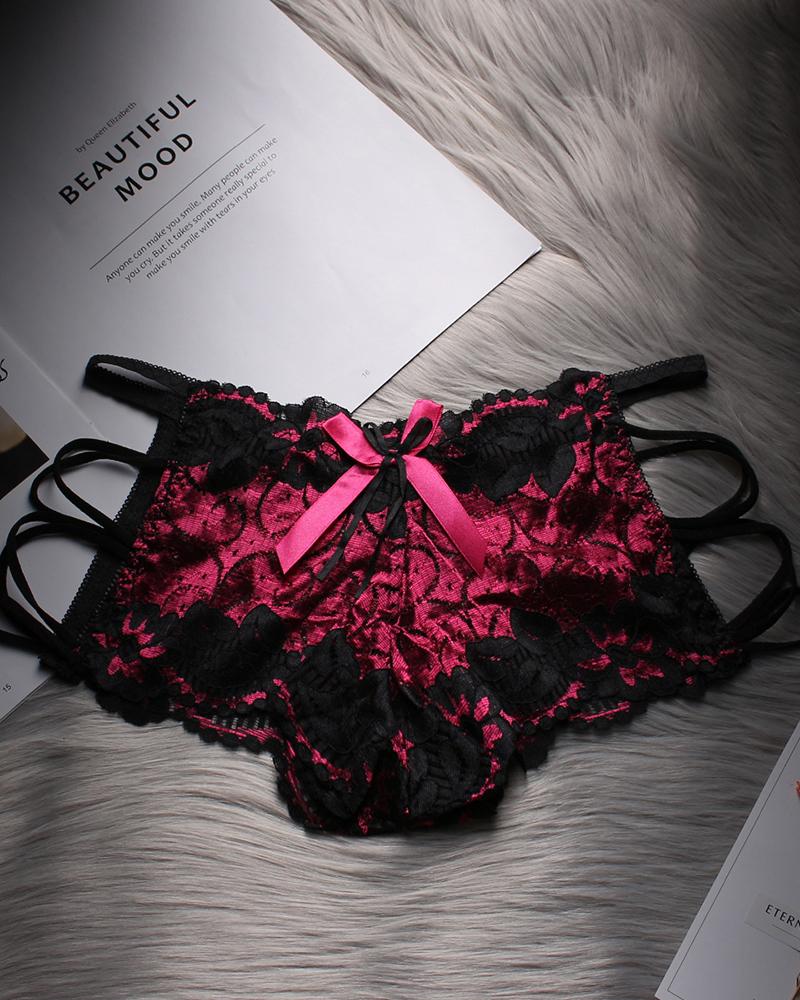

Lace-up Hollow Out Lace Panty, Hot pink