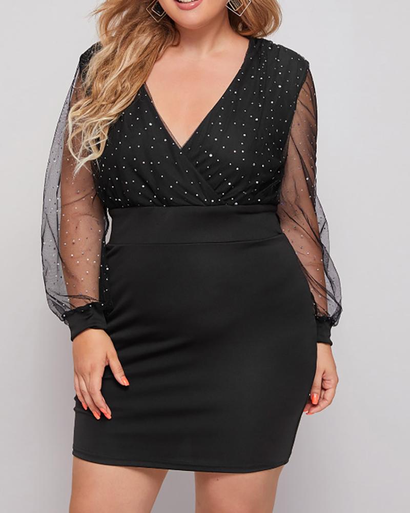 

Sheer Mesh Studded Bodycon Dress, Black