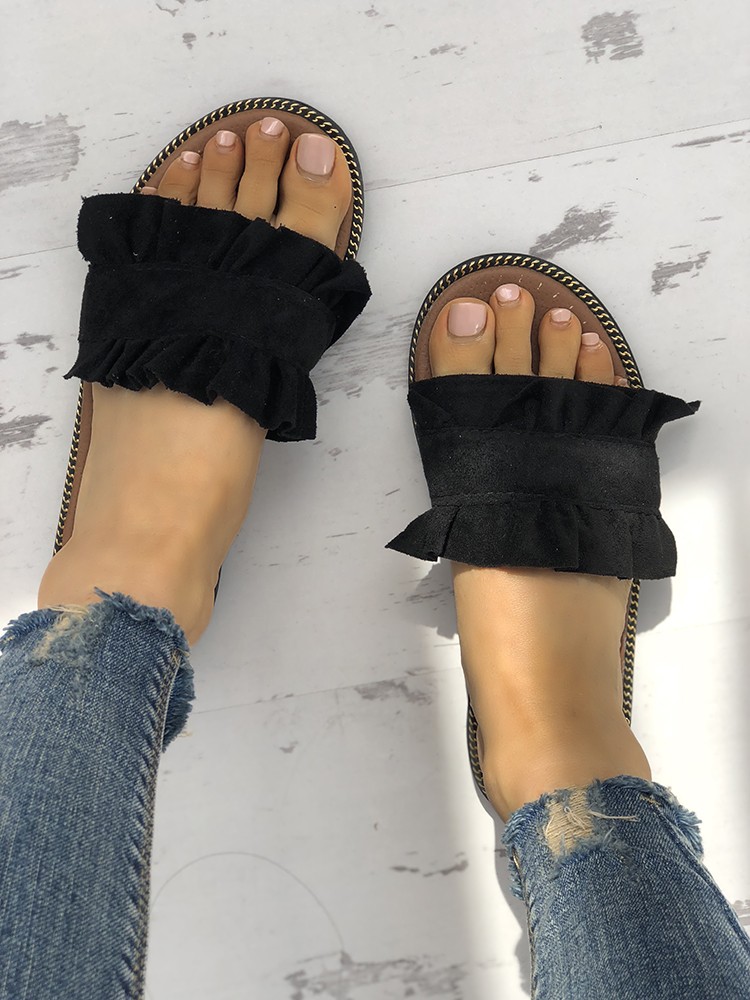 ruffles hem casual summer slipper