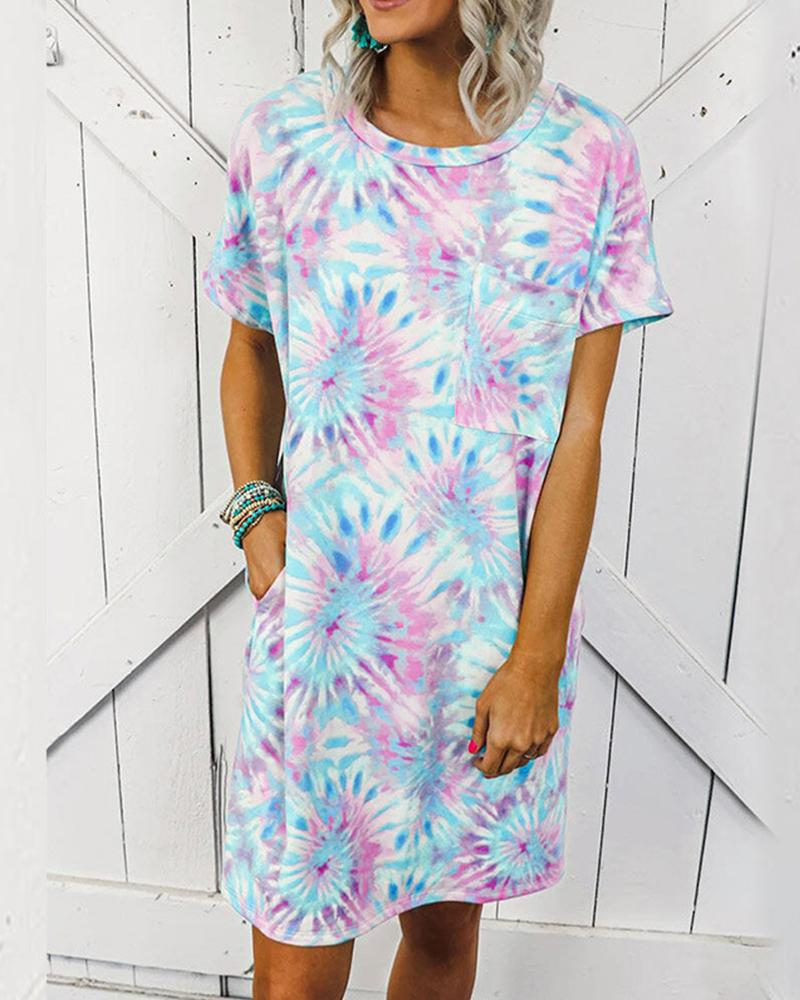 

Tie Dye Front Pocket Mini Dress, Blue
