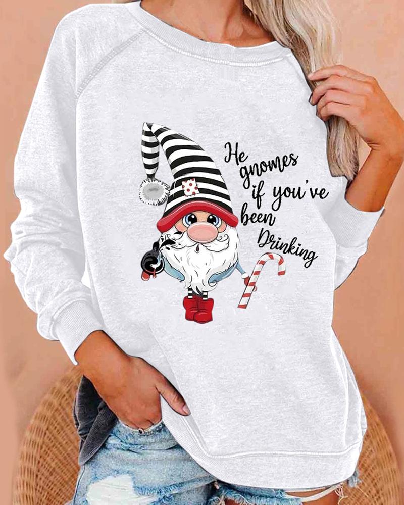 

Christmas Santa Print Long Sleeve Sweatshirt, White