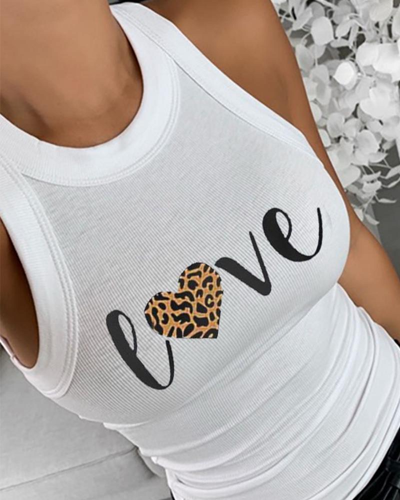 

Letter Print Sleevelss Skinny Tanks, White