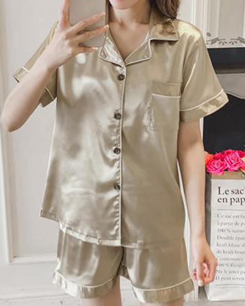 

Satin Shirt & Shorts Pajama Set, Champagne