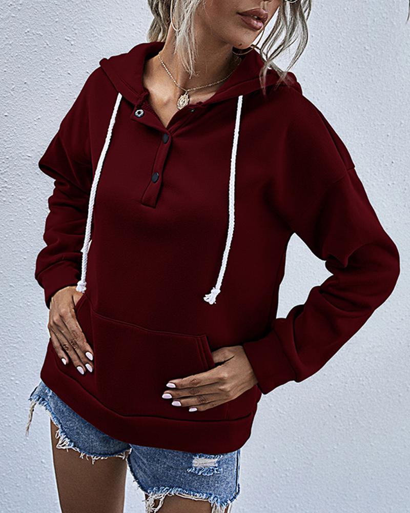 

Solid Long Sleeve Hoodies Sweatshirts, Wine red
