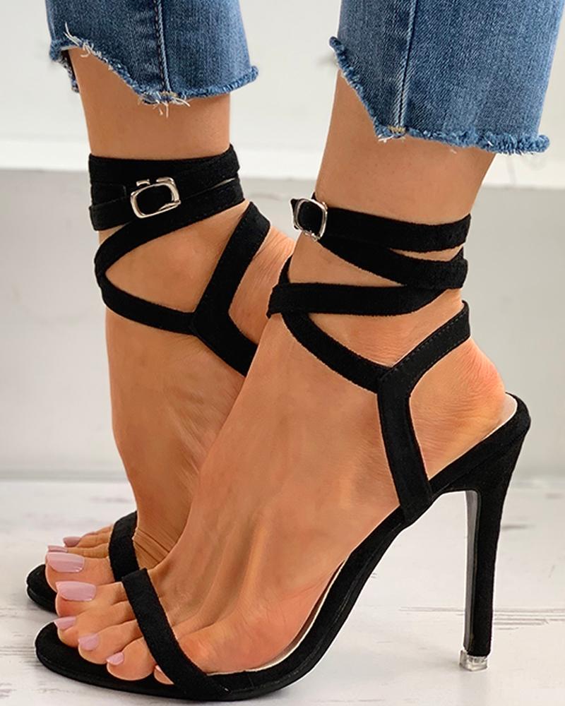 

Bandage Open Toe Plain Stiletto Heel, Black