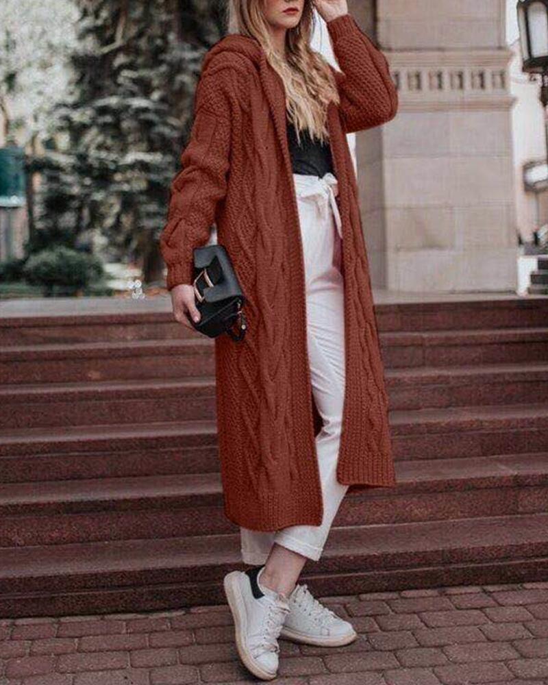 

Solid Twist Hooies Long Sleeve Long Cardigans, Brown