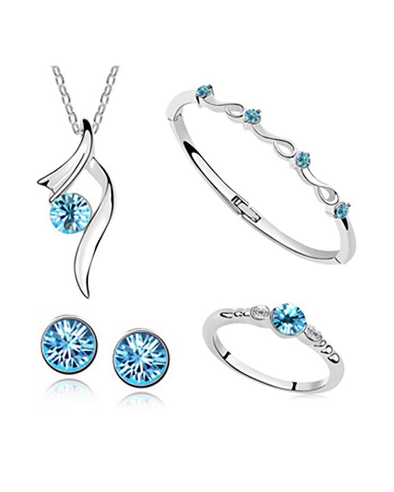 

5PCS Rhinestone Stud Pendant Necklace & Earrings & Bracelet & Ring Set, Blue