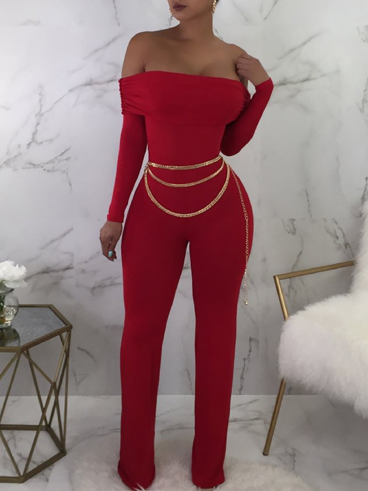 off the shoulder long sleeve jumpsuit