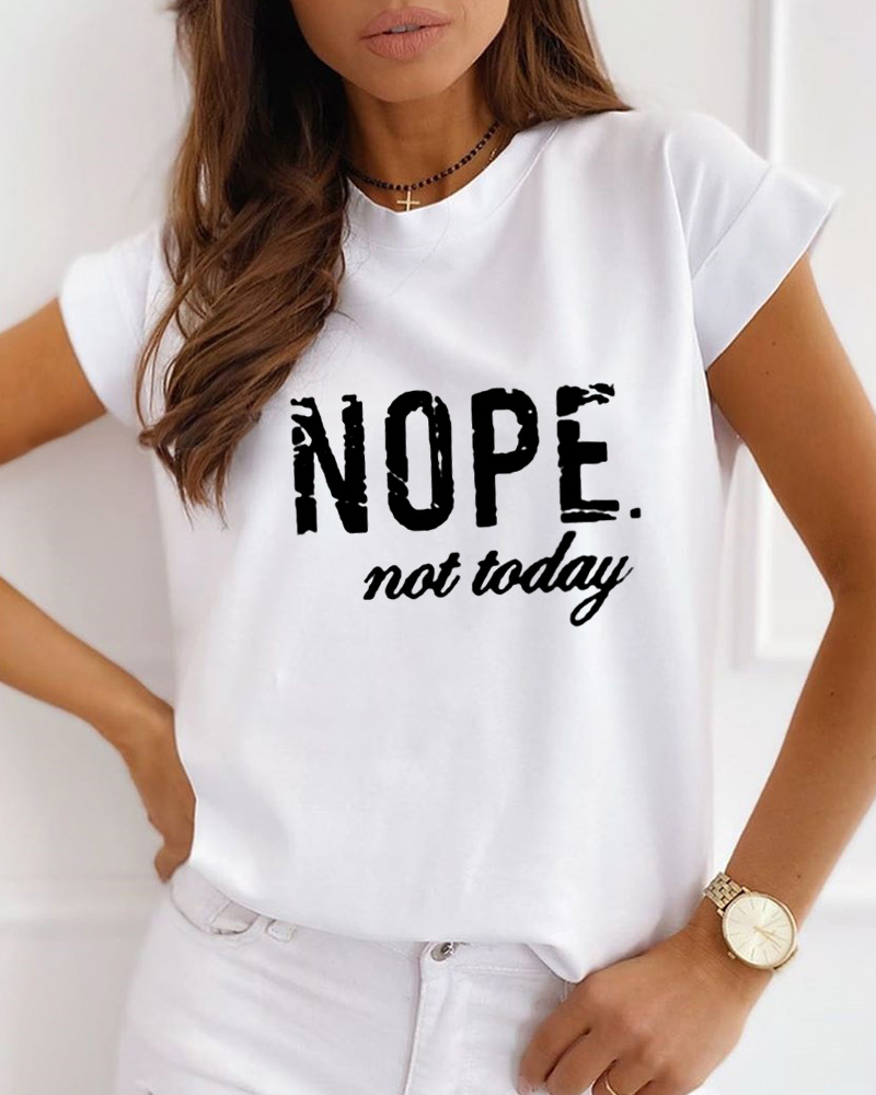 

Letter Print Round Neck Casual T-shirt, White