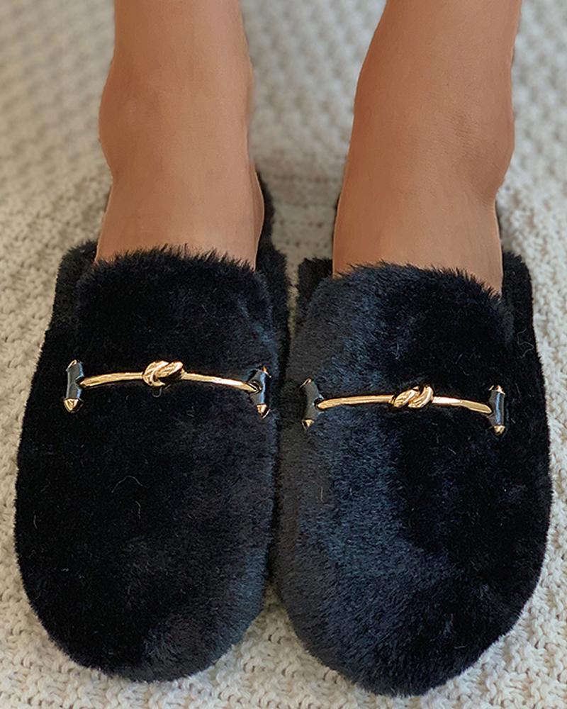 

Metal Decor Fluffy Slipper, Black