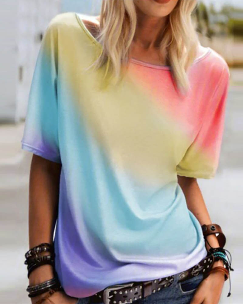

Round Neck Colorblock Short Sleeve Casual T-shirt, Red