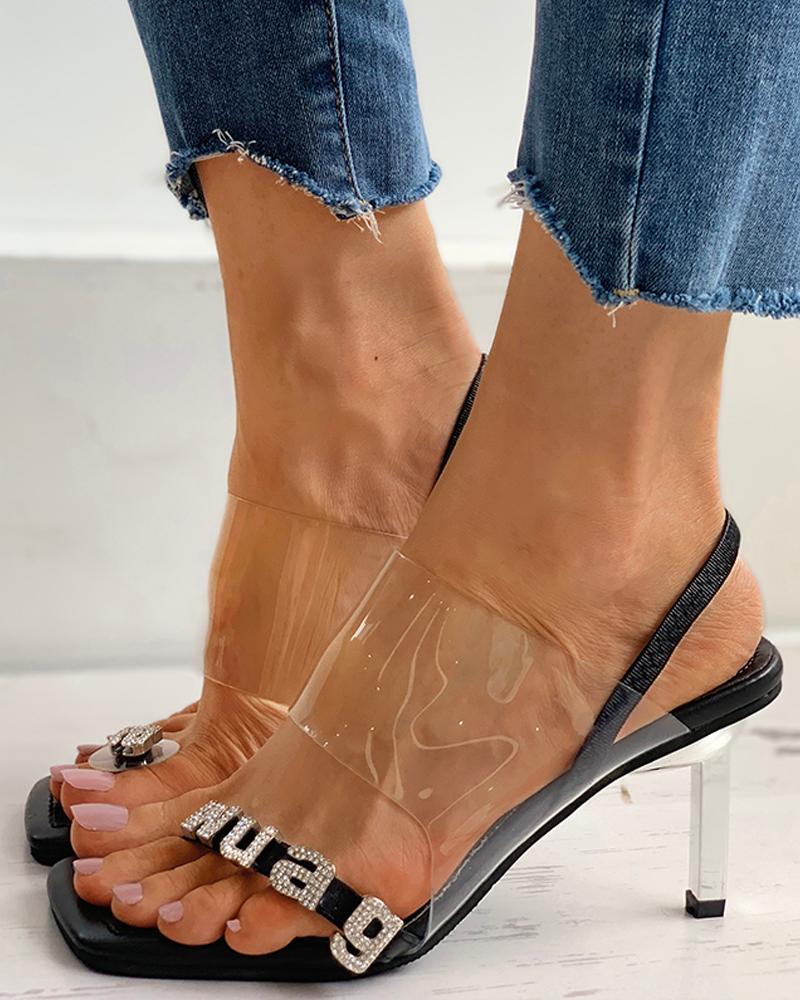 

Letter Pattern Clear Perspex Stiletto Heel, Black