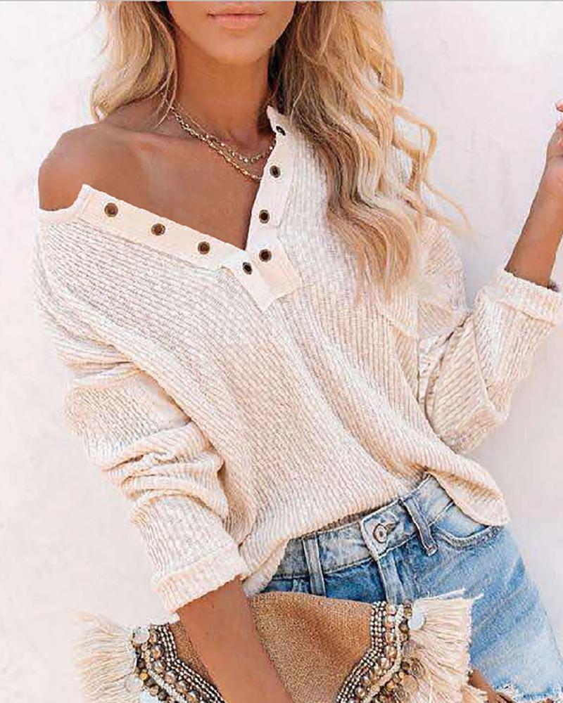 

Eyelet Long Sleeve Casual Top, White