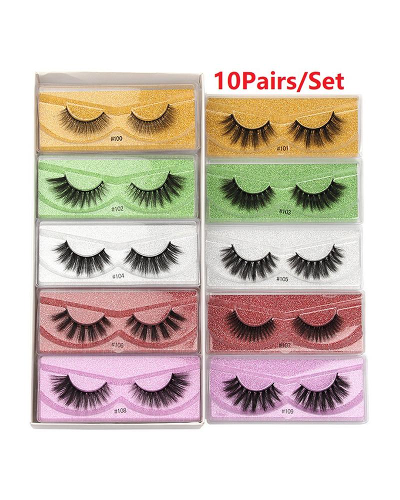 

10 Pairs Natural False Eyelashes, Multicolor
