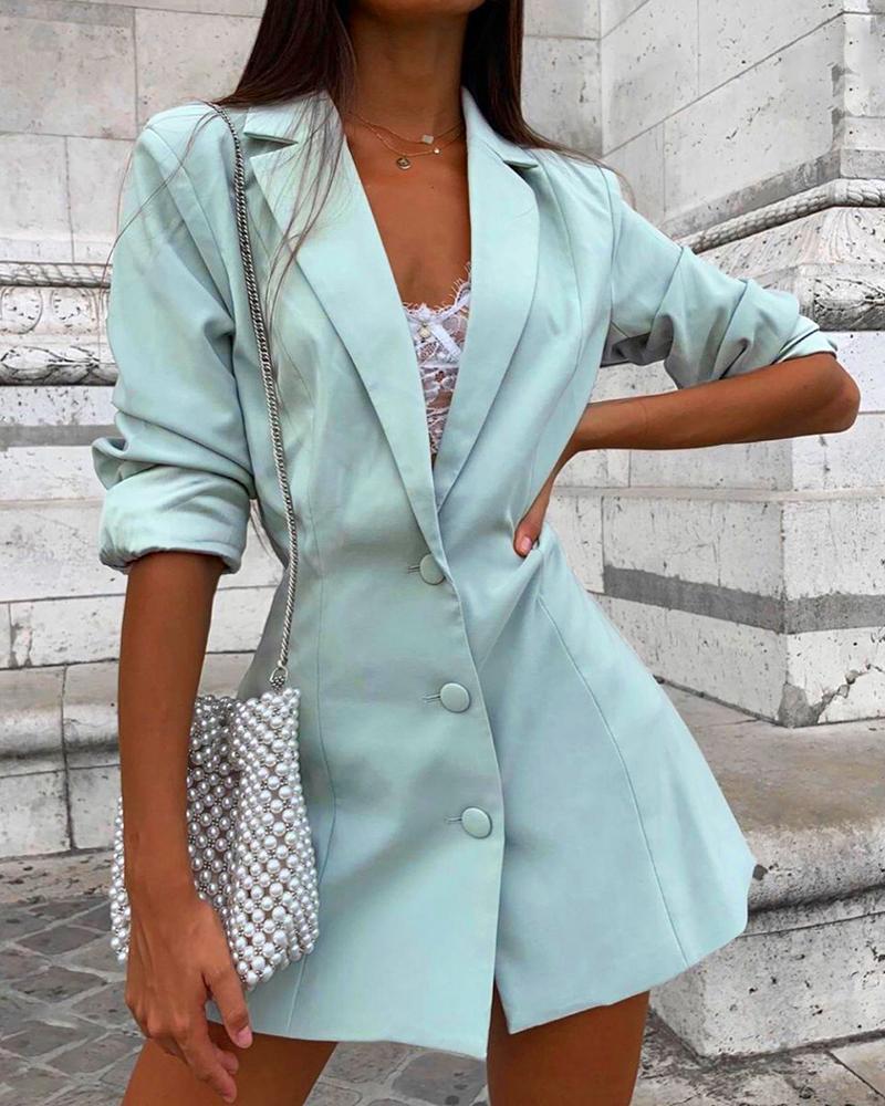 

Button Design Plain Blazer Dress, Green