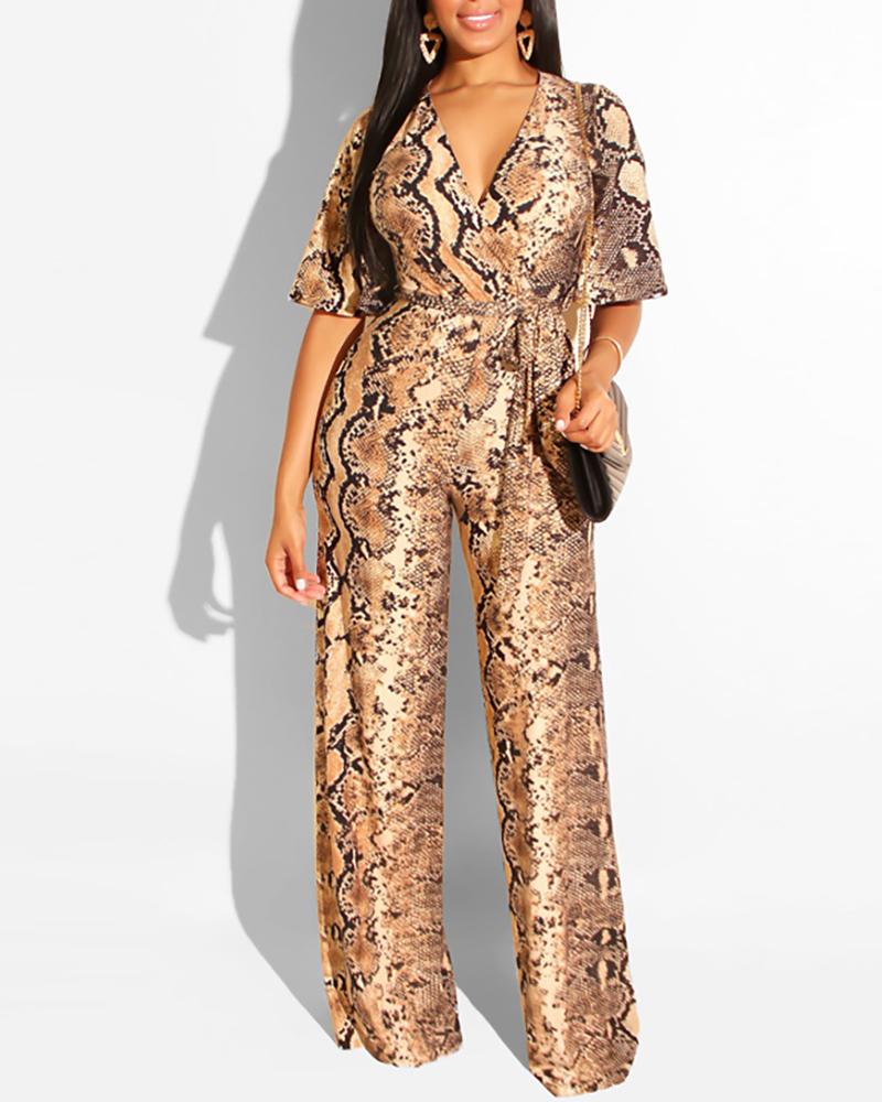 

Pack Hip Deep V Snake Pattern Jumpsuit, Snakeskin