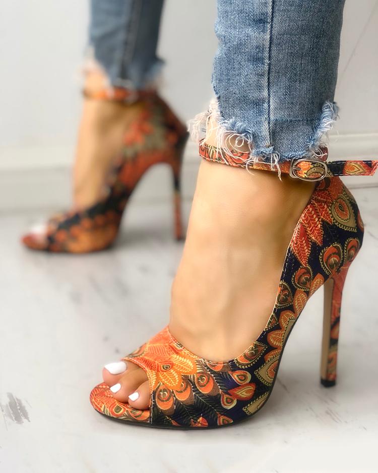 ethnic peep toe heels