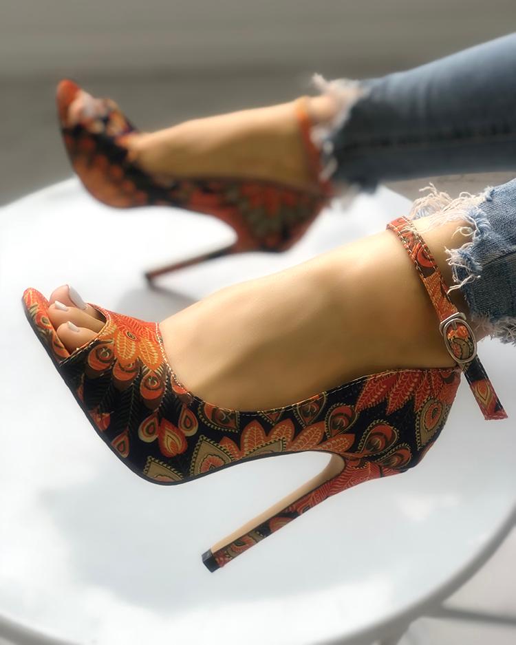 ethnic peep toe heels