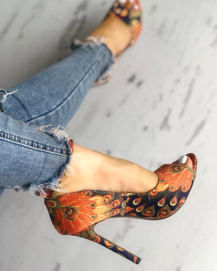 ethnic peep toe heels