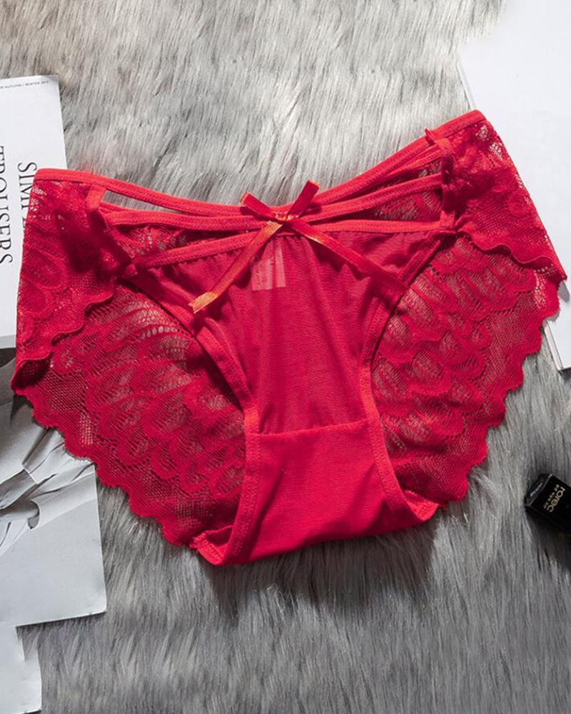

Bowknot Cutout Sexy Sheer Lace Panty, Red