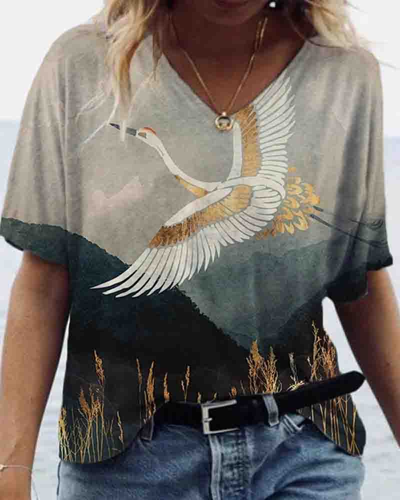 

Graphic Animal Print Half Sleeve Casual T-shirt, Style3