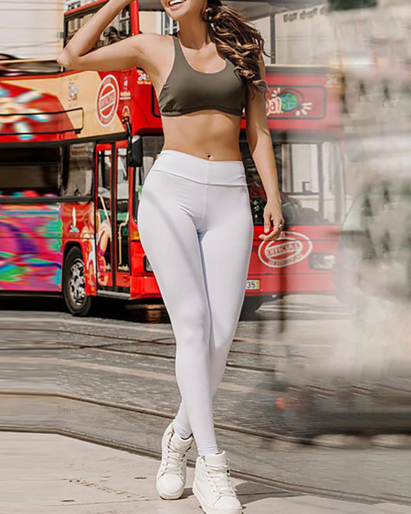 

Pocket Design High Waist Ruched Yoga Pants, White