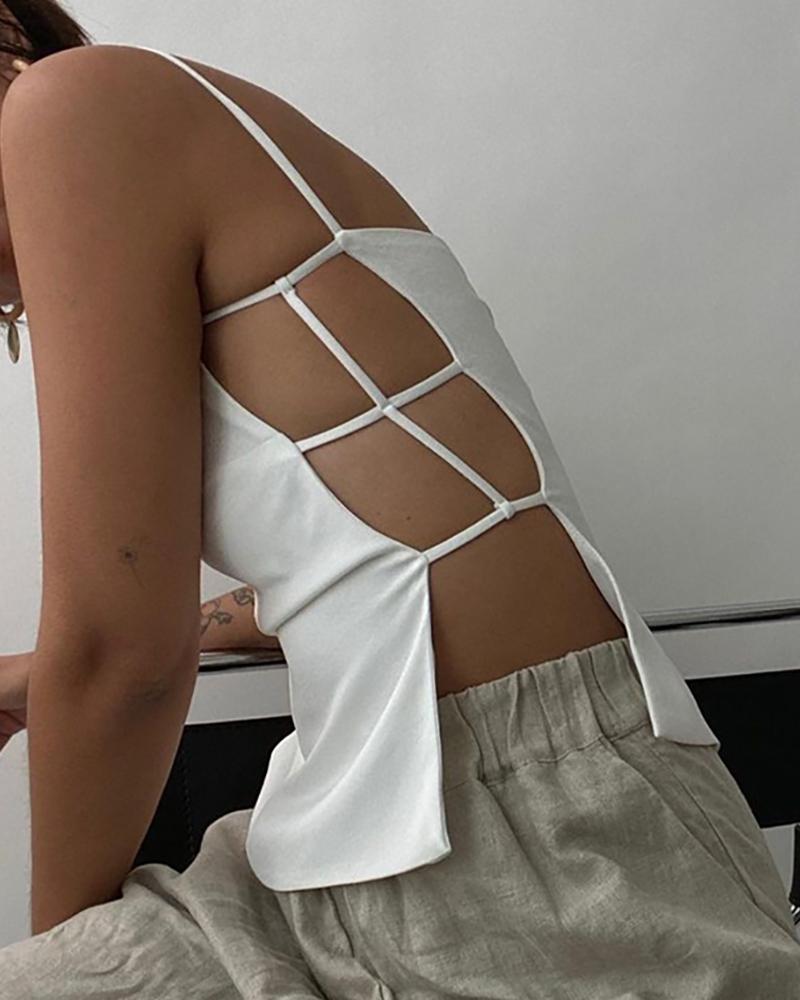 

Spaghetti Strap Plain Cutout Top, White