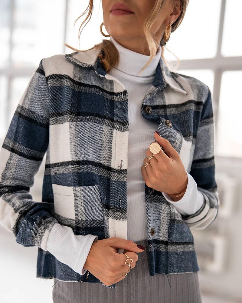 

Plaid Button Design Long Sleeve Shirt, Blue