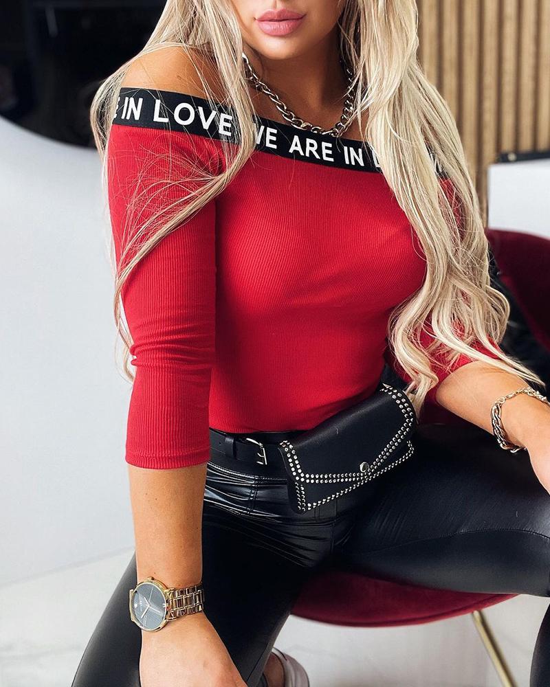 

Off Shoulder Letter Strap Top, Red