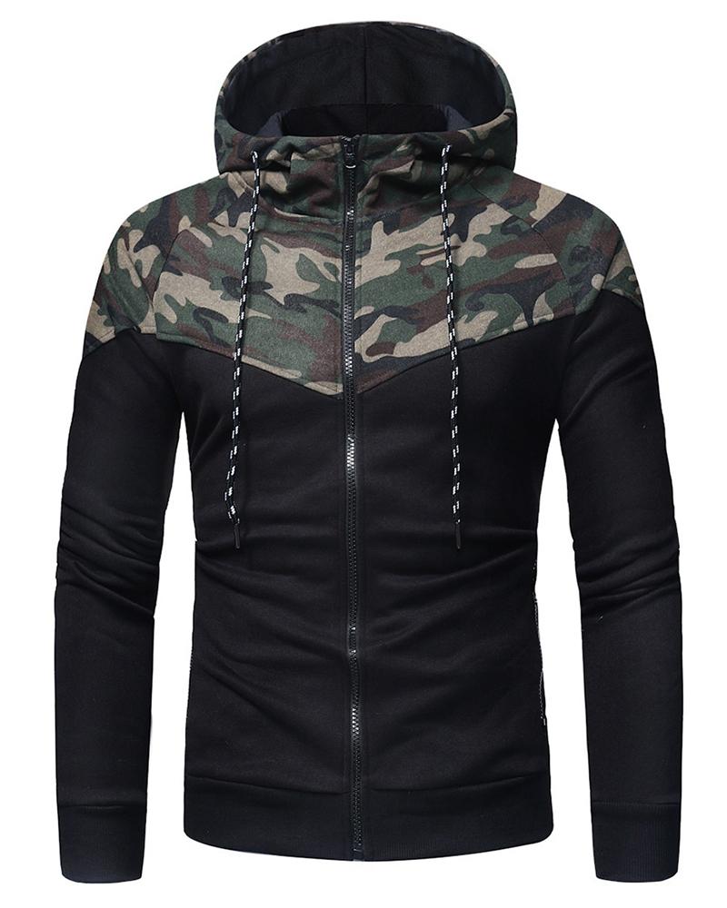 

Men Camouflage Zipper Front Hooded Coat, Style2