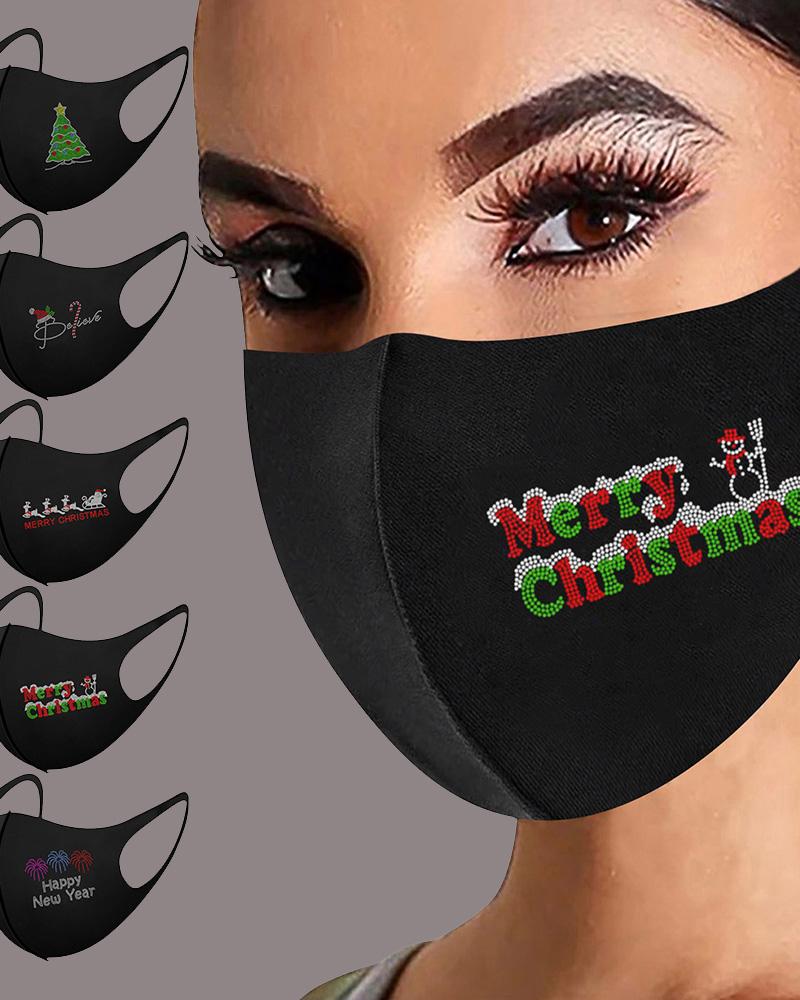 

Set Christmas Letter Graphic Pattern Studded Face Mask, Multicolor