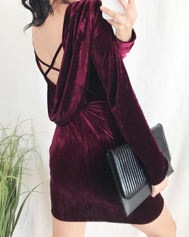 

Crisscross Open Back Velvet Dress, Red