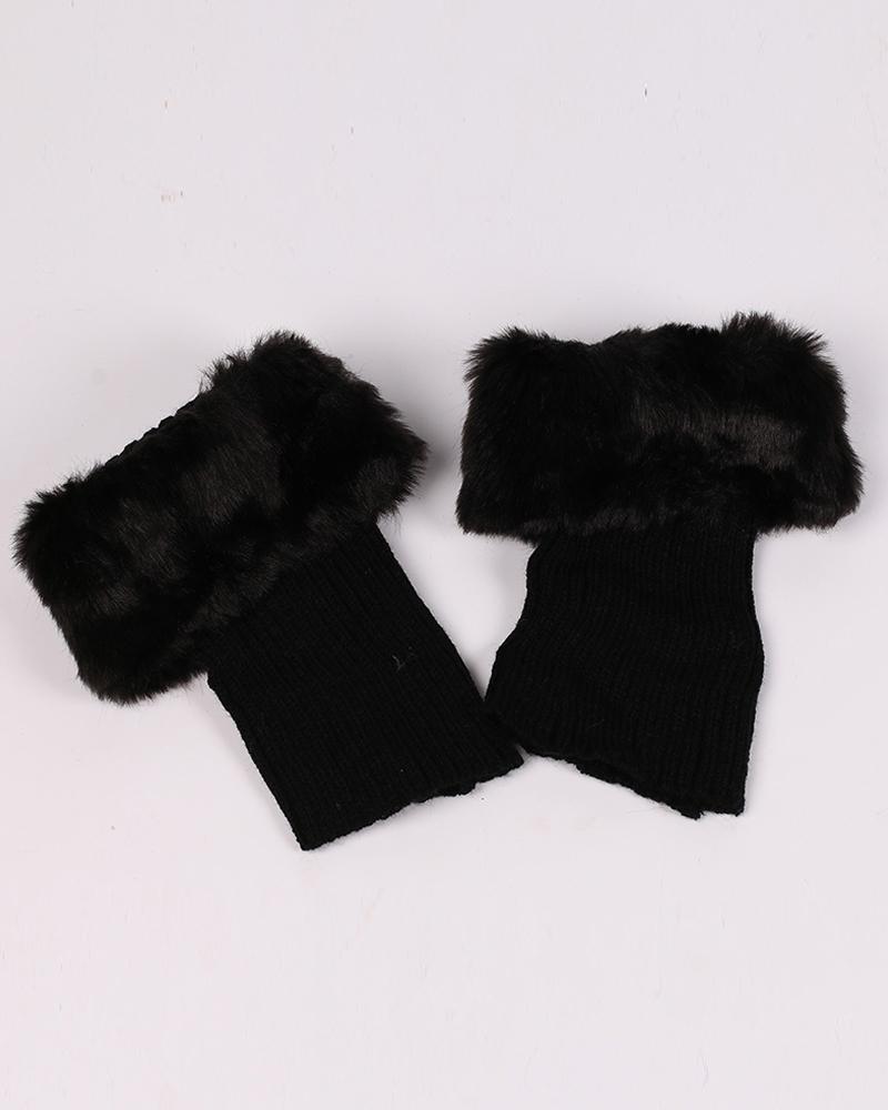 

Fluffy Winter Short Cable Knit Leg Warmers Boot Socks, Black