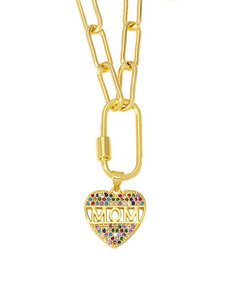 

Mother's Day Letter Pattern Colorful Studded Pendant Necklace, Style2