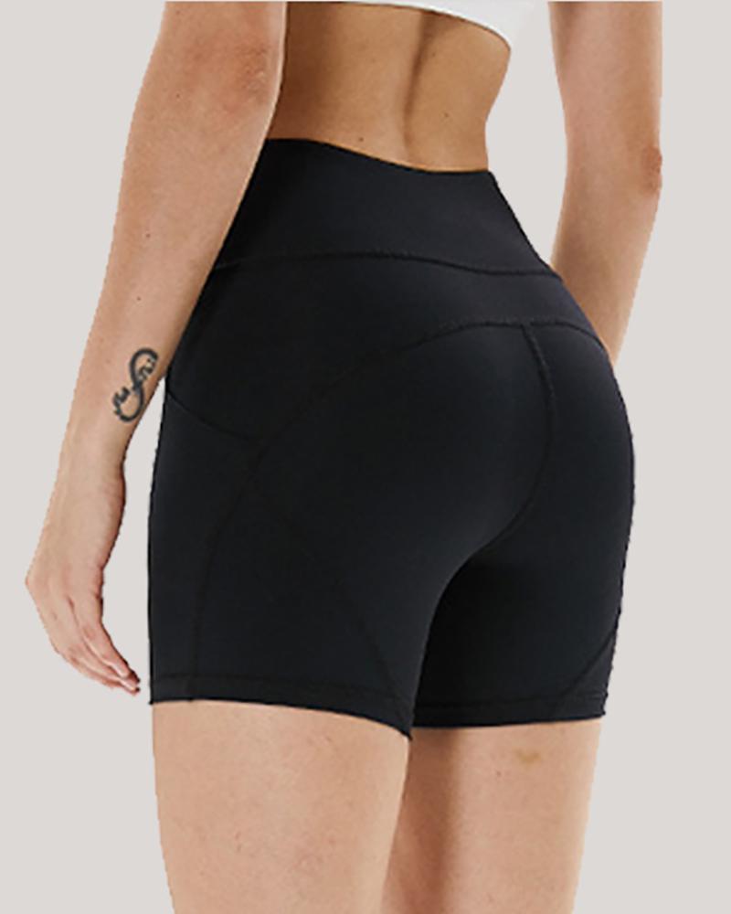 

High Waist Side Pockets Sporty Shorts, Black